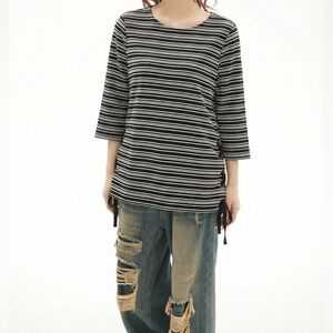 IMNYC Isaac Mizrahi Striped Tie Lace Blouse